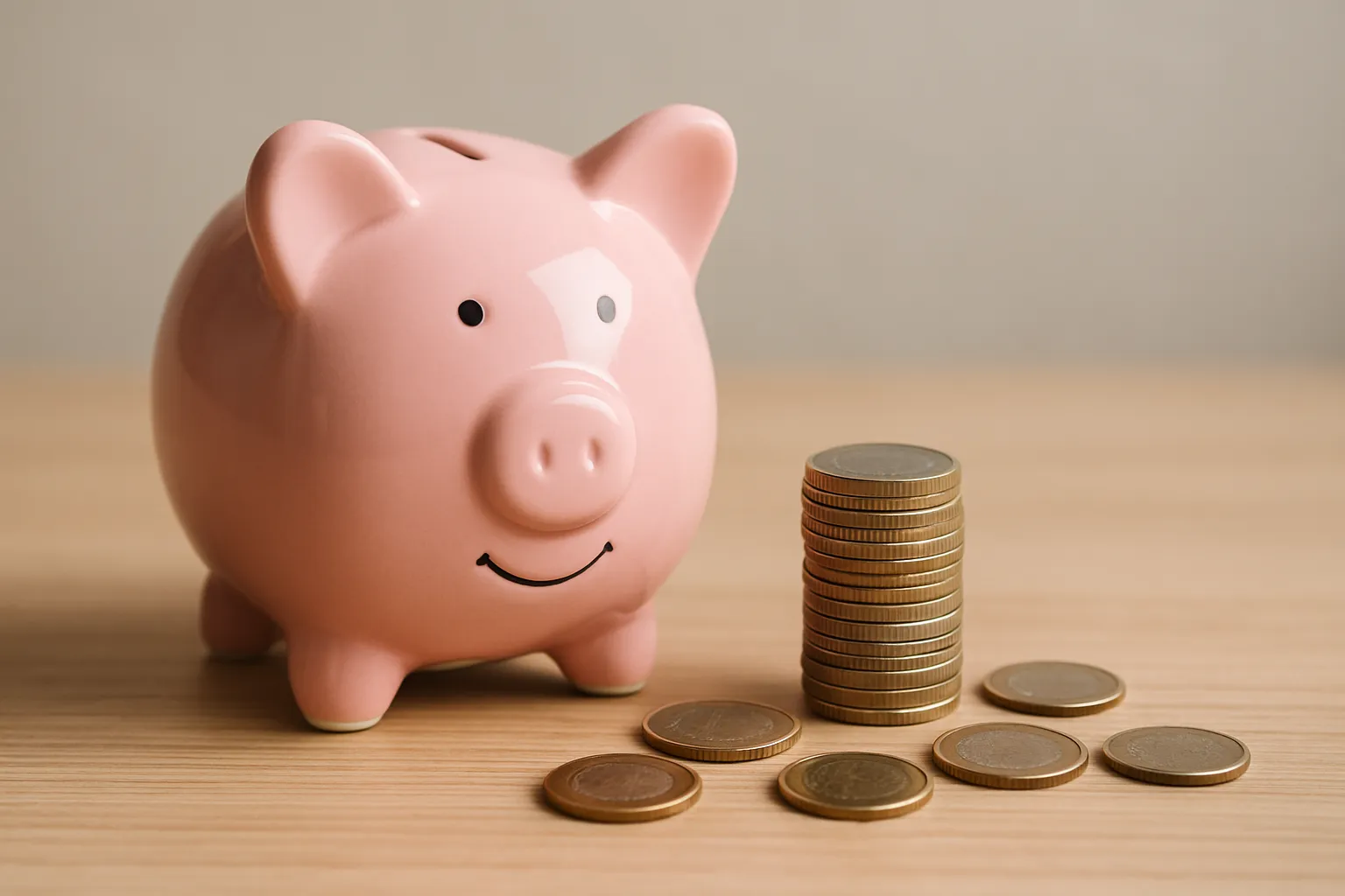 Sparschwein und Münzen als Symbol für eine günstige Wohngebäudeversicherung