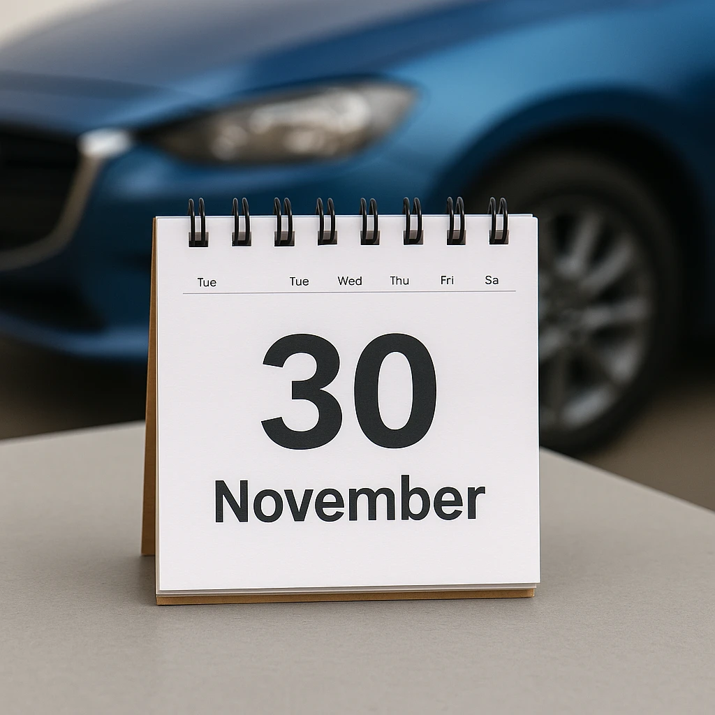 Kalender mit dem Stichtag 30. November für den KFZ Versicherungswechsel