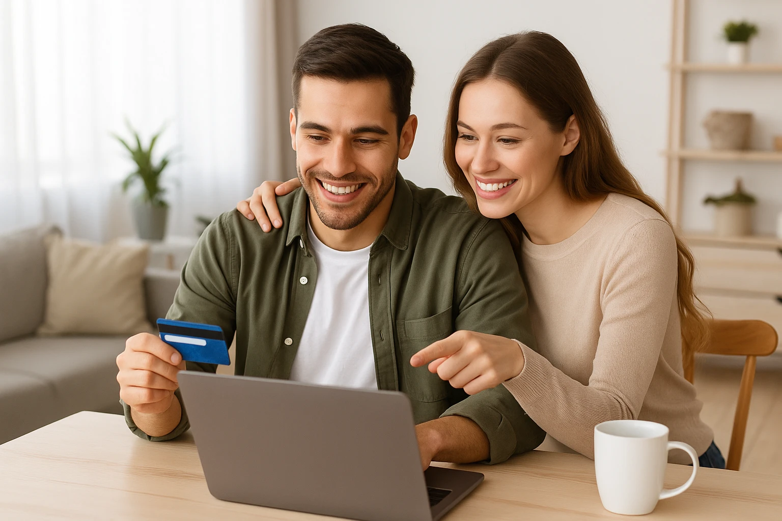 Glückliches Paar schließt online eine günstige KFZ Versicherung ab